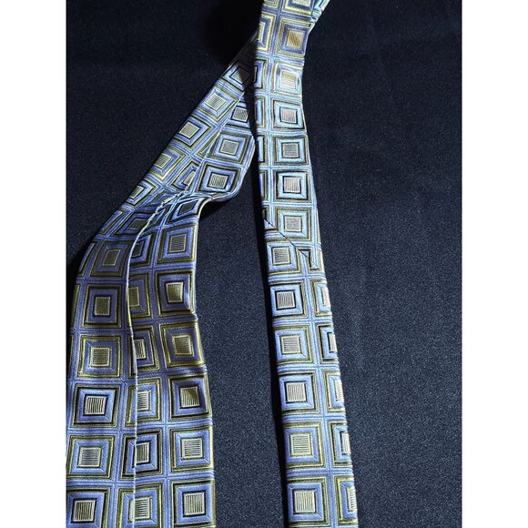 Vintage John W. Nordstrom Silk Tie Green & Blue Geometric Squares Pattern Made I - Picture 10 of 15